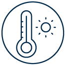 Fußbodensysteme 17 Symbol eines Thermometers mit Sonne, das Temperatur und Sonnenlicht darstellt.